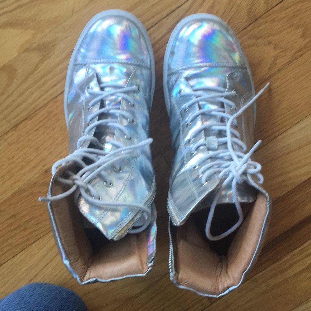 Jeffrey Campbell iridescent silver high top sneaker 6